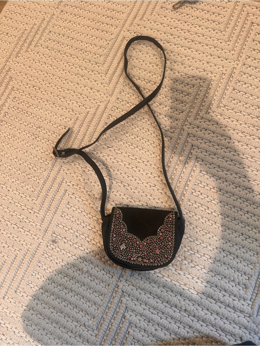 Freestyle Black Crossbody Bag with Pink and Silver Stud Detailing